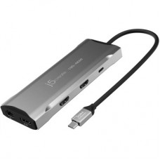 Концентратор J5create USB-C 9-in-1 2xUSB 3.2 + 2xUSB-C PD + 2xHDMI 4K + DisplayPort + SD/TF + RJ45 1000Mbps gray (JCD397-N) - Фото