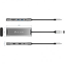 Концентратор J5create USB-C 9-in-1 2xUSB 3.2 + 2xUSB-C PD + 2xHDMI 4K + DisplayPort + SD/TF + RJ45 1000Mbps gray (JCD397-N) - Фото