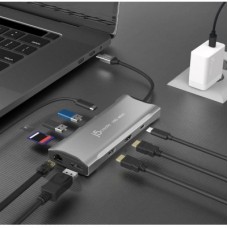 Концентратор J5create USB-C 9-in-1 2xUSB 3.2 + 2xUSB-C PD + 2xHDMI 4K + DisplayPort + SD/TF + RJ45 1000Mbps gray (JCD397-N) - Фото
