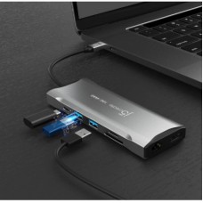 Концентратор J5create USB-C 9-in-1 2xUSB 3.2 + 2xUSB-C PD + 2xHDMI 4K + DisplayPort + SD/TF + RJ45 1000Mbps gray (JCD397-N) - Фото