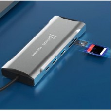 Концентратор J5create USB-C 9-in-1 2xUSB 3.2 + 2xUSB-C PD + 2xHDMI 4K + DisplayPort + SD/TF + RJ45 1000Mbps gray (JCD397-N) - Фото