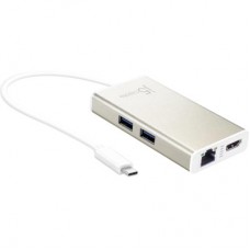 Концентратор J5create USB-C 5-in-1 2xUSB 3.0 + HDMI 4K + USB-C PD + RJ45 1000Mbps gray (JCA374-N) - Фото