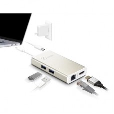 Концентратор J5create USB-C 5-in-1 2xUSB 3.0 + HDMI 4K + USB-C PD + RJ45 1000Mbps gray (JCA374-N) - Фото