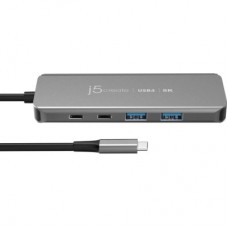 Концентратор J5create USB-C 5-in-1 2xUSB 3.2 10Gbps + 2xUSB-C 10Gbps PD 100W + HDMI 8K gray (JCH453-N) - Фото
