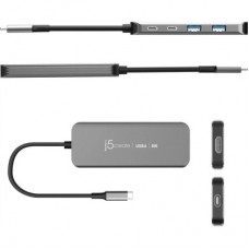 Концентратор J5create USB-C 5-in-1 2xUSB 3.2 10Gbps + 2xUSB-C 10Gbps PD 100W + HDMI 8K gray (JCH453-N) - Фото
