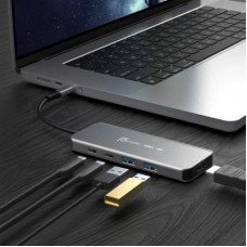 Концентратор J5create USB-C 5-in-1 2xUSB 3.2 10Gbps + 2xUSB-C 10Gbps PD 100W + HDMI 8K gray (JCH453-N) - Фото