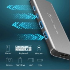 Концентратор J5create USB-C 5-in-1 2xUSB 3.2 10Gbps + 2xUSB-C 10Gbps PD 100W + HDMI 8K gray (JCH453-N) - Фото