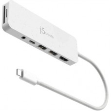 Концентратор J5create USB-C 6-in-1 2xUSB 3.2 + USB-C PD + HDMI 4K + SD/TF + 3.5mm white (JCD373EW-N) - Фото