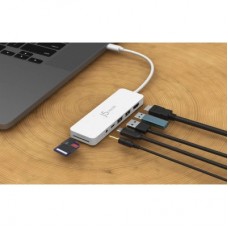 Концентратор J5create USB-C 6-in-1 2xUSB 3.2 + USB-C PD + HDMI 4K + SD/TF + 3.5mm white (JCD373EW-N) - Фото