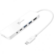 Концентратор J5create USB-C 6-in-1 2xUSB 3.1 + USB-C PD + HDMI + SD/TF + 3.5mm white (JCD373-N) - Фото