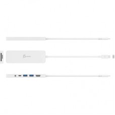 Концентратор J5create USB-C 6-in-1 2xUSB 3.1 + USB-C PD + HDMI + SD/TF + 3.5mm white (JCD373-N) - Фото