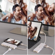 Концентратор J5create USB-C 6-in-1 2xUSB 3.1 + USB-C PD + HDMI + SD/TF + 3.5mm white (JCD373-N) - Фото