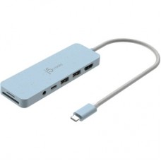Концентратор J5create USB-C 6-in-1 2xUSB 3.2 + USB-C PD + HDMI 4K + SD/TF + 3.5mm cyan (JCD373EC-N) - Фото