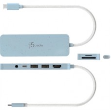 Концентратор J5create USB-C 6-in-1 2xUSB 3.2 + USB-C PD + HDMI 4K + SD/TF + 3.5mm cyan (JCD373EC-N) - Фото