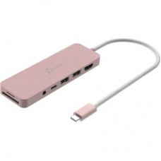 Концентратор J5create USB-C 6-in-1 2xUSB 3.2 + USB-C PD + HDMI 4K + SD/TF + 3.5mm rose (JCD373ER-N) - Фото