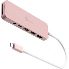 Концентратор J5create USB-C 6-in-1 2xUSB 3.2 + USB-C PD + HDMI 4K + SD/TF + 3.5mm rose (JCD373ER-N) - Фото