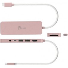 Концентратор J5create USB-C 6-in-1 2xUSB 3.2 + USB-C PD + HDMI 4K + SD/TF + 3.5mm rose (JCD373ER-N) - Фото