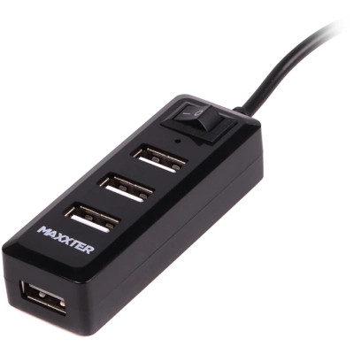 Концентратор Maxxter USB 2.0 to 4xUSB + charger 5 V 1 A (HU2A-4P-AC-03)