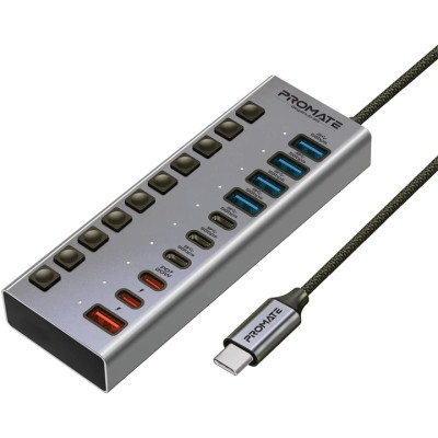 Концентратор Promate USB-C 10-in-1 5xUSB-C + 5xUSB gray (geghub-5g)