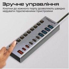 Концентратор Promate USB-C 10-in-1 5xUSB-C + 5xUSB gray (geghub-5g) - Фото
