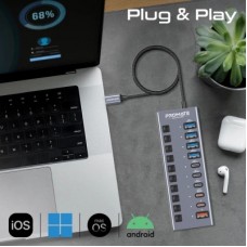 Концентратор Promate USB-C 10-in-1 5xUSB-C + 5xUSB gray (geghub-5g) - Фото