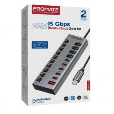 Концентратор Promate USB-C 10-in-1 5xUSB-C + 5xUSB gray (geghub-5g) - Фото