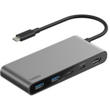 Концентратор Belkin USB-C 7-in-1 2xUSB 3.0 + USB-C + PD + HDMI 2.0 4K60Hz + SD/TF gray (AVC023HQSGY) - Фото