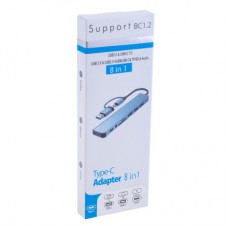 Концентратор Dynamode USB-C/A 8-in-1 1xUSB-C + 1xUSB 3.0 + 3xUSB 2.0 + 3.5mm audio + SD/TF silver (BYL-2218TU) - Фото