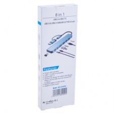 Концентратор Dynamode USB-C/A 8-in-1 1xUSB-C + 1xUSB 3.0 + 3xUSB 2.0 + 3.5mm audio + SD/TF silver (BYL-2218TU) - Фото