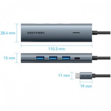 Концентратор VENTION USB-C to 4xUSB 3.0 + 1xUSB-C black (TGZHB) - Фото