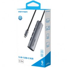 Концентратор VENTION USB-C to 4xUSB 3.0 + 1xUSB-C black (TGZHB) - Фото