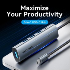 Концентратор VENTION USB-C to 4xUSB 3.0 + 1xUSB-C black (TGZHB) - Фото
