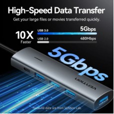 Концентратор VENTION USB-C to 4xUSB 3.0 + 1xUSB-C black (TGZHB) - Фото