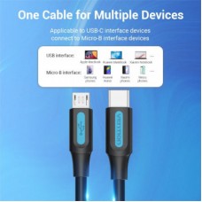 Дата кабель USB-C to Micro 5P 1.5m 10 W black VENTION (COVBG) - Фото