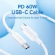 Дата кабель USB-C to USB-C 1.0m 60 W white VENTION (TRCWF)