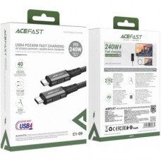 Дата кабель USB-C to USB-C 1.0m USB 4.0 240W audio/video black-grey Acefast (6974316282631) - Фото