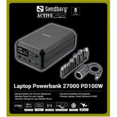 Батарея універсальна Sandberg 27000 mAh Laptop DC1224v 84W, PD/100W, QC/3.0, QI/10W, PowerThrough (421-13) - Фото