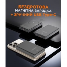 Батарея универсальная Sigma X-power SI10A7QL-MAG grey 10000mAh, Magnetic wireless 15W, PD+QC, 20W max (4827798955116) - Фото