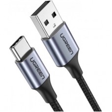 Дата кабель USB 2.0 AM to USB-C 0.25m 3A aluminum braid nickel plating black Ugreen (60124) - Фото