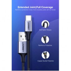 Дата кабель USB 2.0 AM to USB-C 0.25m 3A aluminum braid nickel plating black Ugreen (60124) - Фото