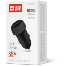 Зарядний пристрій ColorWay USB-C PD35W + USB QC3.0 car adapter (CW-CHA064PD-BK) - Фото