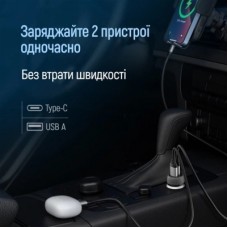 Зарядний пристрій ColorWay USB-C PD35W + USB QC3.0 car adapter (CW-CHA064PD-BK) - Фото