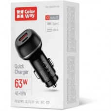 Зарядний пристрій ColorWay USB-C PD45W + USB QC3.0 car adapter (CW-CHA067PD-BK) - Фото