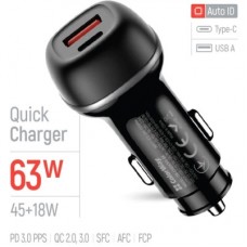 Зарядний пристрій ColorWay USB-C PD45W + USB QC3.0 car adapter (CW-CHA067PD-BK) - Фото