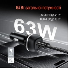 Зарядний пристрій ColorWay USB-C PD45W + USB QC3.0 car adapter (CW-CHA067PD-BK) - Фото