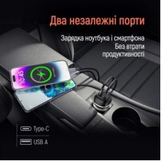 Зарядний пристрій ColorWay USB-C PD45W + USB QC3.0 car adapter (CW-CHA067PD-BK) - Фото