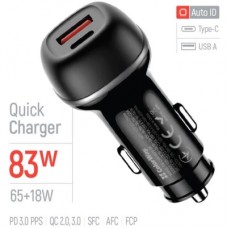 Зарядний пристрій ColorWay USB-C PD65W + USB QC3.0 car adapter (CW-CHA068PD-BK) - Фото