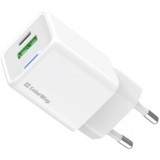 Зарядний пристрій ColorWay USB-C PD20W + 1xUSB QC4.0 white (CW-CHS062PD-WT) - Фото