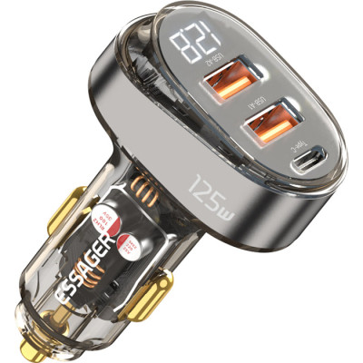 Зарядний пристрій Essager 2xUSB + 1xUSB-C 125W QC 3.0/PD3.0 Display Car Charger (ECC2AC-FM12-Z)