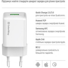 Зарядний пристрій ColorWay USB QC3.0 18 W white (CW-CHS063Q-WT) - Фото